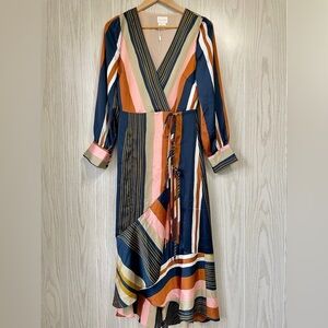 Foxiedox Colorete Asymmetric Striped Wrap Dress Size M NWOT